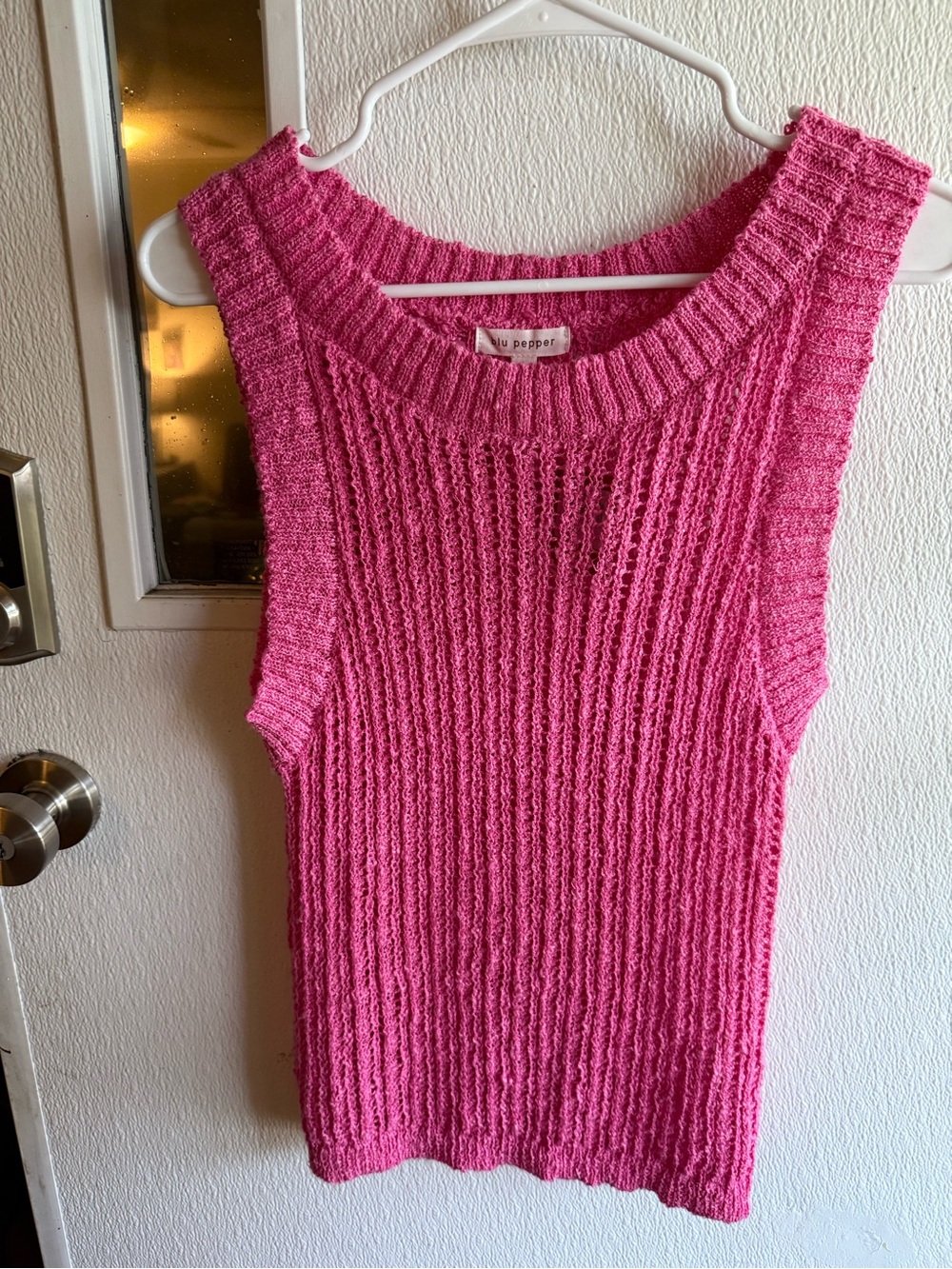 Blu Pepper Sleeveless Ribbed Scoop Neck Sweater - Hot Pink